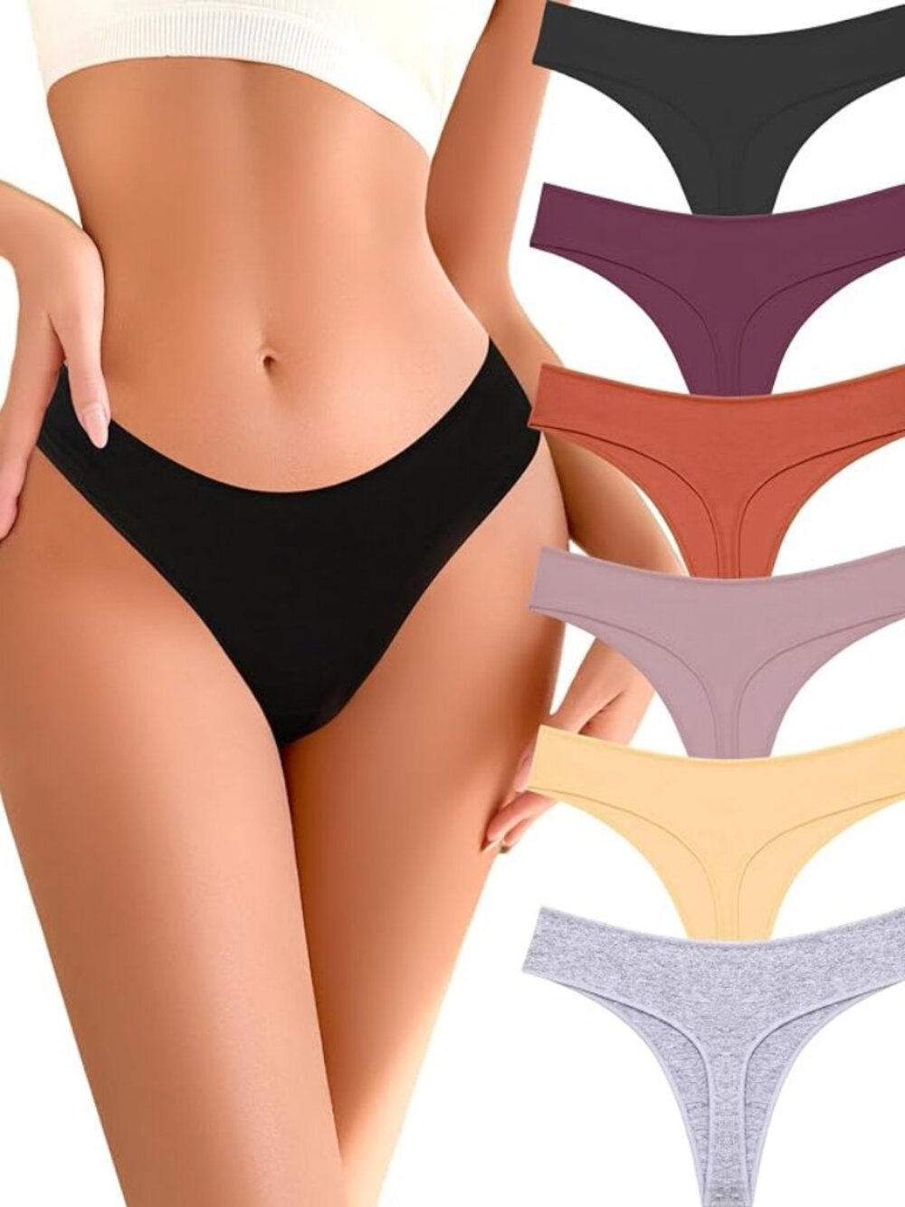 READY TO LOVE Cotton Underwear Women 6 Pack Sexy Breathable Thongs Panties